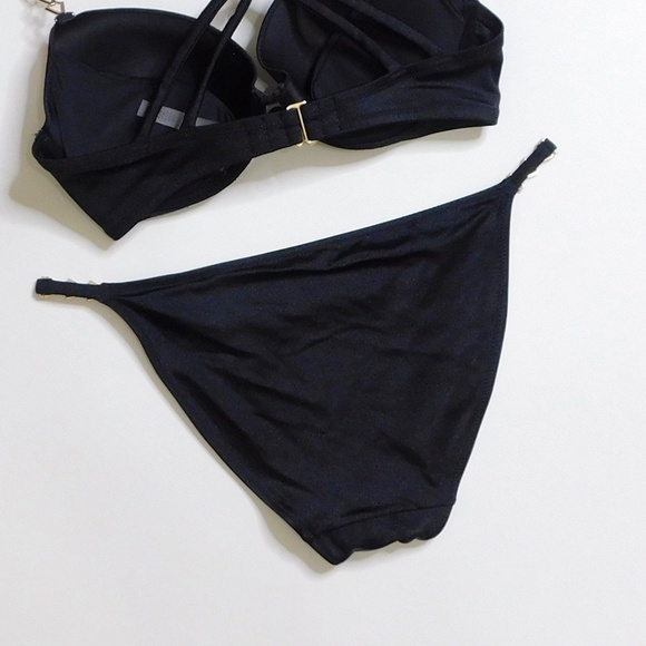 VICTORIA’S SECRET Black Bikini Set Top Bottoms Underwire Push Up 34D / Medium - Picture 9 of 16